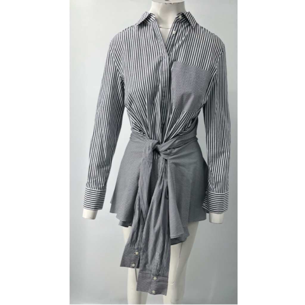 Derek Lam 10 Crosby Blue/White Striped Belted Mini Shirt Dress Sz 8